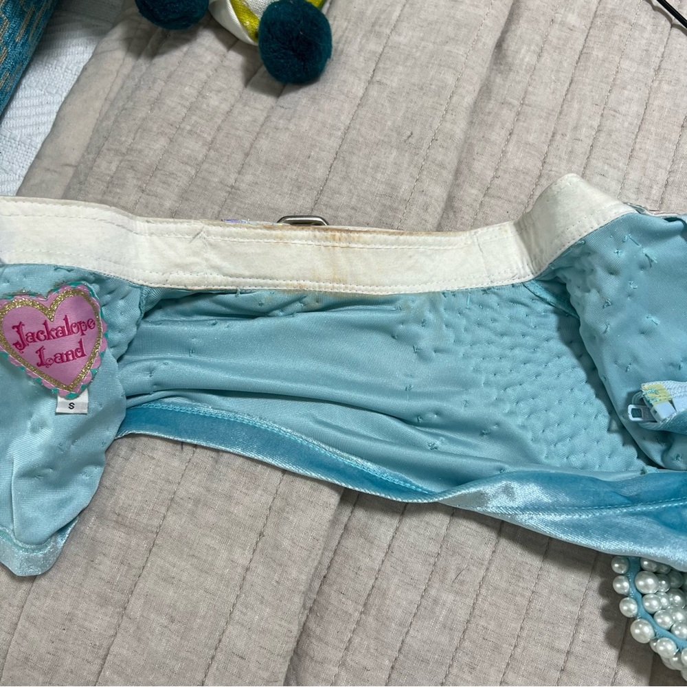 Jackalope Land Daydream Pearl Long Sleeve Baby Blue Iridescent Ultra Crop Top z0 - Picture 8 of 16